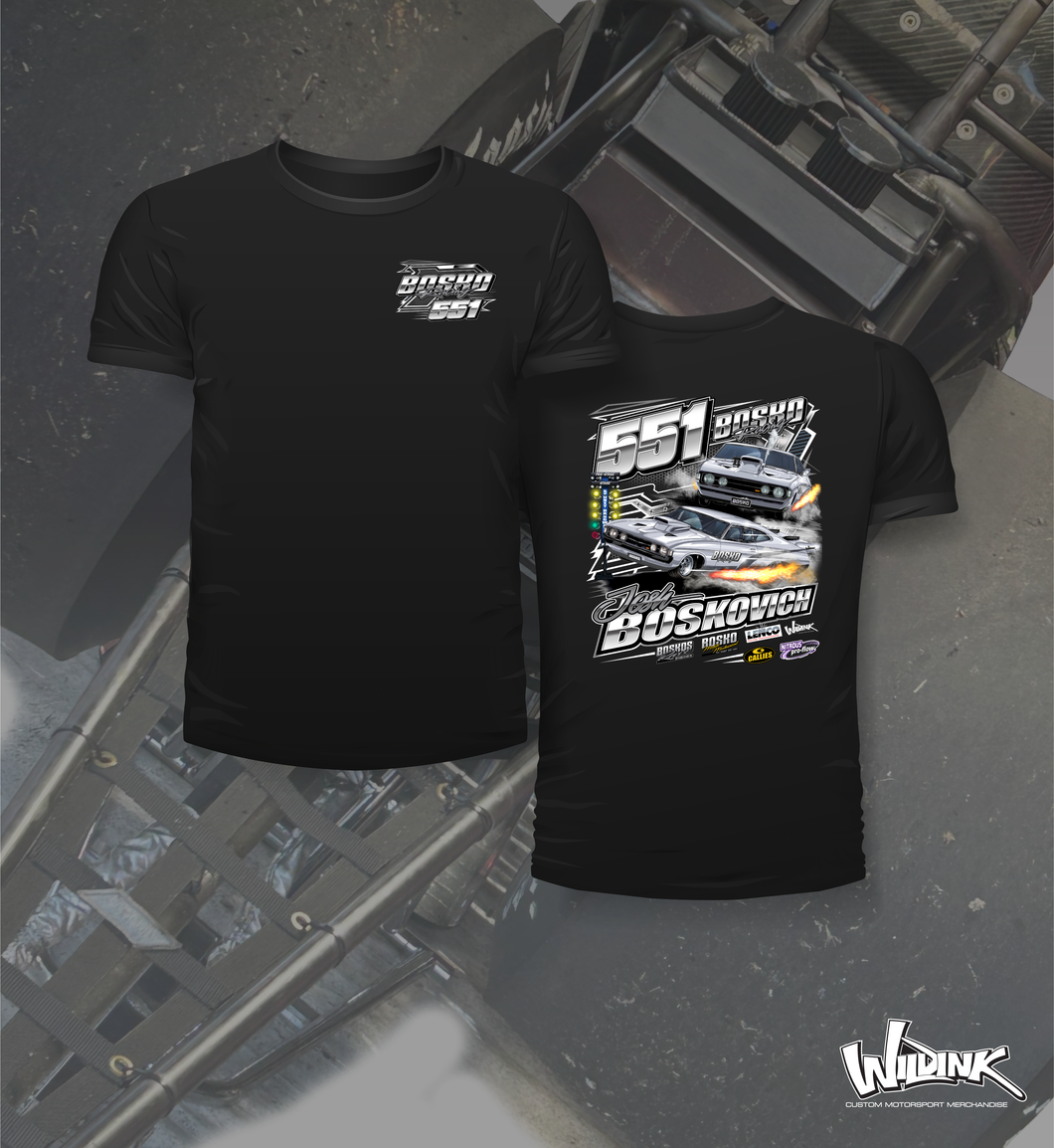 Bosko Racing - Josh Boskovich - Two Car Design - Two Position Print Tee Shirt